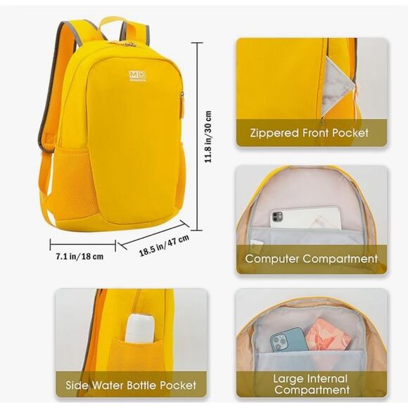 New Moodone 30L Lightweight Yellow Backpack - Unisex - Picture 8 of 11